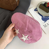 Daiiibabyyy  Women's American Retro Star Beret British Style Casual Newsboy Cap Simple Face Slimming Hat Classic Artist Flat Paperboy Cap