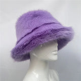 Daiiibabyyy  y2k Fluffy Faux Fur Bucket Hat Women Rabbit Fur Warm Thick Plush Winter Hat Lady Luxury Fashion Furry Panama Fisherman Cap