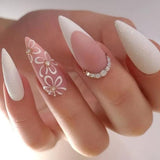Daiiibabyyy 24Pcs Long Stiletto False Nails Gradient White Design Almond Fake Nails Wearable Droplet Shaped Nail Patch Press on Nails