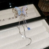 Daiiibabyyy  Beautiful Blue 3D Butterfly Tassels Clip Earrings for Women Pretty Bilayer Butterfly Ear Clip Animal Wings Romantic Fine Jewelry