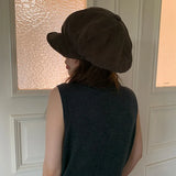 Daiiibabyyy  Korean Version Simple Solid Color Autumn Soft Brim Large Version Cloud Berets Street Versatile Literary Newsboy Cap for Women's