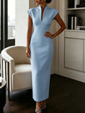 Daiiibabyyy  Sexy Deep V-neck Commute Bodycon Dress Women Fashion Cap Sleeve Cocktail Long Dress Casual Hight Waist Solid Slim Party Dresses