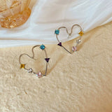 Daiiibabyyy  Hollow Out Heart-Shaped Zircon Ring Colorful Zircon Metal Simple Earrings Unique Ferris Wheel Design Women's Jewelry Earrings