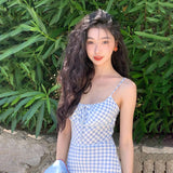 DAIIIBABYYY  -  New Women's Solid Color Slim Fit High Waist Fashionable Suspender Sleeveless Plaid Dress