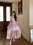 Daiiibabyyy  Summer Women Fairy Irregular Princess Dress Spaghetti Strap Lace Patchwork Party Dress Backless Feminine Hotsweet Girl's Dresses