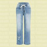 Daiiibabyyy  Fashion - Forward Light Blue Drawstring Wide - Leg Jeans: Attention - Grabbing, Perfect for Casual & Trendy Looks