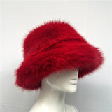 Daiiibabyyy  y2k Fluffy Faux Fur Bucket Hat Women Rabbit Fur Warm Thick Plush Winter Hat Lady Luxury Fashion Furry Panama Fisherman Cap