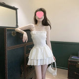 Daiiibabyyy  Princess Style Floral Lace Off-Shoulder Chiffon Dress Women's Summer Sleeveless Waist-Cinched Full Skirt Casual A-Line Dress