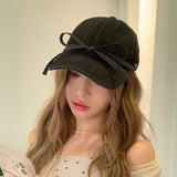 DAIIIBABYYY  -  New Sweet Bow Hot Diamond Love Denim Baseball Caps Unisex Korean Version Niche Ins Popular Casual Versatile Women's Hats