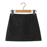 Daiiibabyyy  Autumn Winter High Waist Suede Faux Leather Mini Skirt Women Back Zipper A-line Short Skater Party Femme Camel Black