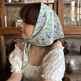 Daiiibabyyy  New French Sweet Pastoral Floral Hair Scarf Girls Light Thin Head Scarf Triangular Scarf Women Retro Fashion Versatile Headwear