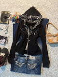 Daiiibabyyy  Subculture Y2k Leopard Print Splicing Fake Two-piece Hooded Sweatshirt Jacket Autumn Zipper New Design Sense Top Ins