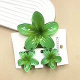 DAIIIBABYYY  -  3Pcs Sweet Colorful Plumeria Flower Shark Clip Hair Claw Bohemian Ponytail Clip Plastic Hairpin Barrette Summer Hair Accessories