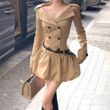 Daiiibabyyy  French temperament long-sleeved trench coat dress children early autumn new huge good-looking small bud short skirt