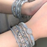 Daiiibabyyy  Inlaid Rhinestone Leather Resin Love Multi-layer Magnetic Bracelets for Women 2025 Exquisite Light Luxury High-end Hand Jewelry