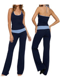 Daiiibabyyy  Elegant Two Piece Set with Scoop Neck Sleeveless Top and High Waisted Pants in Contrasting Colors for Women s Fashion