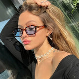 Daiiibabyyy  Retro Rice Nail Small Frame Square Sunglasses New Women Glasses Fashionable Men Simple High-End Glasses