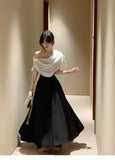 Daiiibabyyy  Princesscore Coquette Dress Women Black White Colorblock Bowknot Cowl Neck High Waist Slim Fit Maxi Dress Elegant Party Outfit
