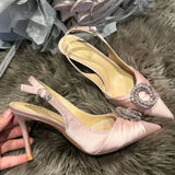 Daiiibabyyy  Luxury Designer Women's Shoes Exquisite Rhinestone High-heeled Sandals for Woman French Pointed Tip Casual Shoes Sandalias Mujer