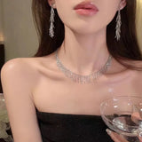 Daiiibabyyy Luxury Version S925 Silver Sparkling Dense Bone Tassel Earrings Women's Simple Silver Color Earrings Party Fine Jewelry Gift