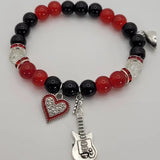 Daiiibabyyy One Piece Fashion Hip Hop Rock Love Heart Star Guitar Inlaid Zircon Alloy Silver Colour Bracelet Woman Party Gift Daily Jewelry