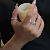 Daiiibabyyy  Korean Silver Color Multilayer Line Round Bead Rings For Women Fashion Classic Metal Adjustable Finger Ring Jewelry
