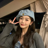 Daiiibabyyy Metal C Letter Sweet Summer Spring Berets Ladies Women Girls Fashion Trendy Outdoor Street Cap