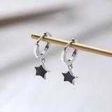 Daiiibabyyy  Retro Classic Black Enamel Star Drop Dangle Earrings for Women Cute Five-pointed Star Stainless Steel Hoop Earrings Jewelry Gift