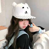 Daiiibabyyy  Women's Kawaii Hats Cute Cartoon New Spring Summer Sweet Style White Plush Bear Baseball Cap With Sun Protection Shade Sun Hats