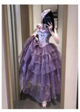 Daiiibabyyy  Summer New Women's Purple Slim High-Waisted Long Lolita Dress Versatile Bustle Black Birthday Adult Ceremony Princess Dress