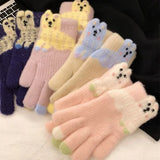 Daiiibabyyy  Korean Style Warm Knitted Gloves Touch-screen Cartoon Full Finger Mittens Cute Cold-proof Riding Protective Mittens Cycling