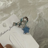 Daiiibabyyy  Y2g Blue Silver Alloy Barrettes Simple Girl Five-Pointed Star Metal Duckbill Clip Bang Clip Side Clip Hair Accessories New