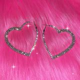 Daiiibabyyy  Y2k Accessories Shiny Peach Heart Hoop Earrings Korean Fashion Crystal Love Earrings for Women Punk Aesthetic 2000s Jewelry