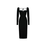 Daiiibabyyy Black Square Collar Long Sleeve Bottoming Slim Skirt Summer 2024 Sexy Vestidos Evening Dresses for Women Elegantes Party Prom