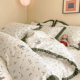 DAIIIBABYYY  -  French style pure cotton bed cover, four piece set on bed, 100 small floral all cotton duvet cover, bed sheet, lace style three