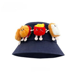 Daiiibabyyy  Breathable Sunscreen Basin Cap Adjustable French Fries Hamburger Fisherman Hat Plush Doll Lightweight Cartoon Sunshade Hat Kids