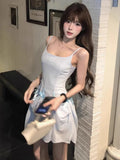 Daiiibabyyy  Summer Sweet Bow Pleated Robe Femme Solid Slip Dresses for Women Slim Waist A-line Fashion Korean Dress Vestidos De Mujer