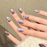 Daiiibabyyy  10Pcs Handmade Press On Nails Purple Crystal Flower Fake Nails With Design Japanese Style Glitter Cat's Eye Artificial Nail Tips