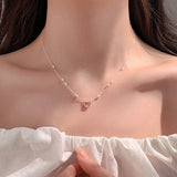 Daiiibabyyy New 925 Sterling Silver Handmade Freshwater Pearl Pairing Stone Love Necklace Simple Moonlight Heart Shaped Pendant Women's Gift
