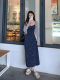 Daiiibabyyy  Ensemble Femme 2 Pièces Spring New High-end Designed Korean Style Temperature Niche Slim Floral Suspender Long Skirt + Cardigan