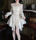 DAIIIBABYYY  -  Korean Sweet Mini Dress for Women Elegant Flare Sleeve Ruffles Princess Birthday Party Dresses Female Lace-up Short Vestidos New