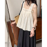 DAIIIBABYYY  -  Summer New Top Plaid Patched Lace Lace Edge Age Reducing Sleeveless Doll Shirt