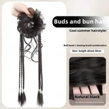 DAIIIBABYYY  -  Women's Natural Flower Bud Hair Bun Fake Braid Dragon Beard Half up Braided Punch Style Synthetic Fiber Tail Asian Hair Extensio