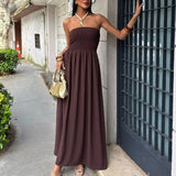 Daiiibabyyy  Summer Sexy Sleeveless Draped Women Dress 2025 New Casual Backless Party Dresses Elegant Strapless Hight Waist Solid Long Dress