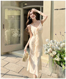 DAIIIBABYYY  -  Hot Girl Retro Sexy V-neck Strap Dress for Women's Summer Mesh Slim Fit Mermaid Long Dress Fashion Female Clothes