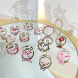 DAIIIBABYYY  -  Butterfly Heart Zircon Rings for Woman Vintage Open Ring Party Joint Ring Fashion Elegant Jewelry Gifts
