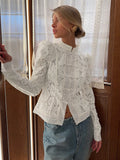 Daiiibabyyy  Lace Blouse Crochet Slim Fit Blouse Stand Collar Elegant Commuter Shirt Cute Feminine Breathable Button Down Stylish Shirt