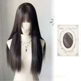 Daiiibabyyy  Long Layered Straight Hair Wig for Women Heat Resistant Synthetic Wigs with Bangs aily Party Use Lolita High Temperature Wig