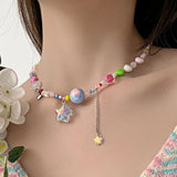 DAIIIBABYYY  -  Boho Candy Star Beaded Clavicle Chain Necklace - Colorful Y2K Vacation Accessory