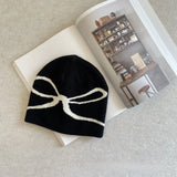 Daiiibabyyy  New Korean Fashion Y2k Bow Knitted Skullies Hat Soft Knitted Cap Bow Women Men Couple Beanie Caps Woolen Keep Warm Hats